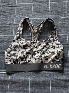 Victoria's Secret Sport Camo Racerback Sports Bra - Black & Cream